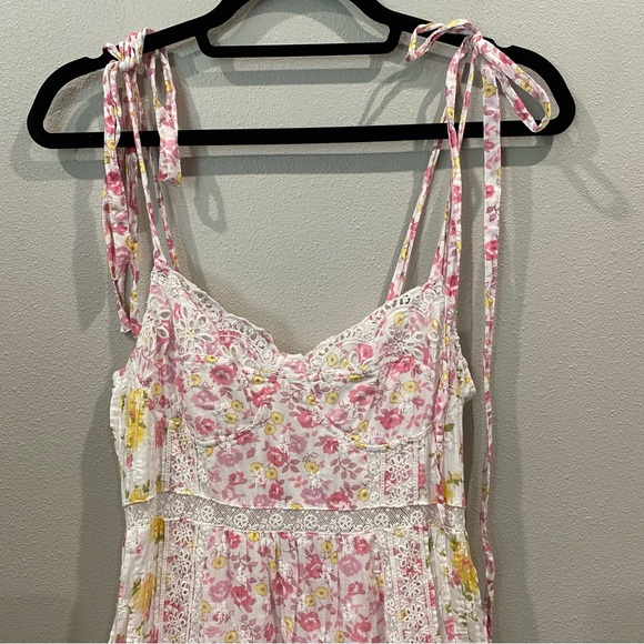 LoveShackFancy Corset Lace Midi Dress Eyelet Pink White Yellow 0 - Picture 2 of 12